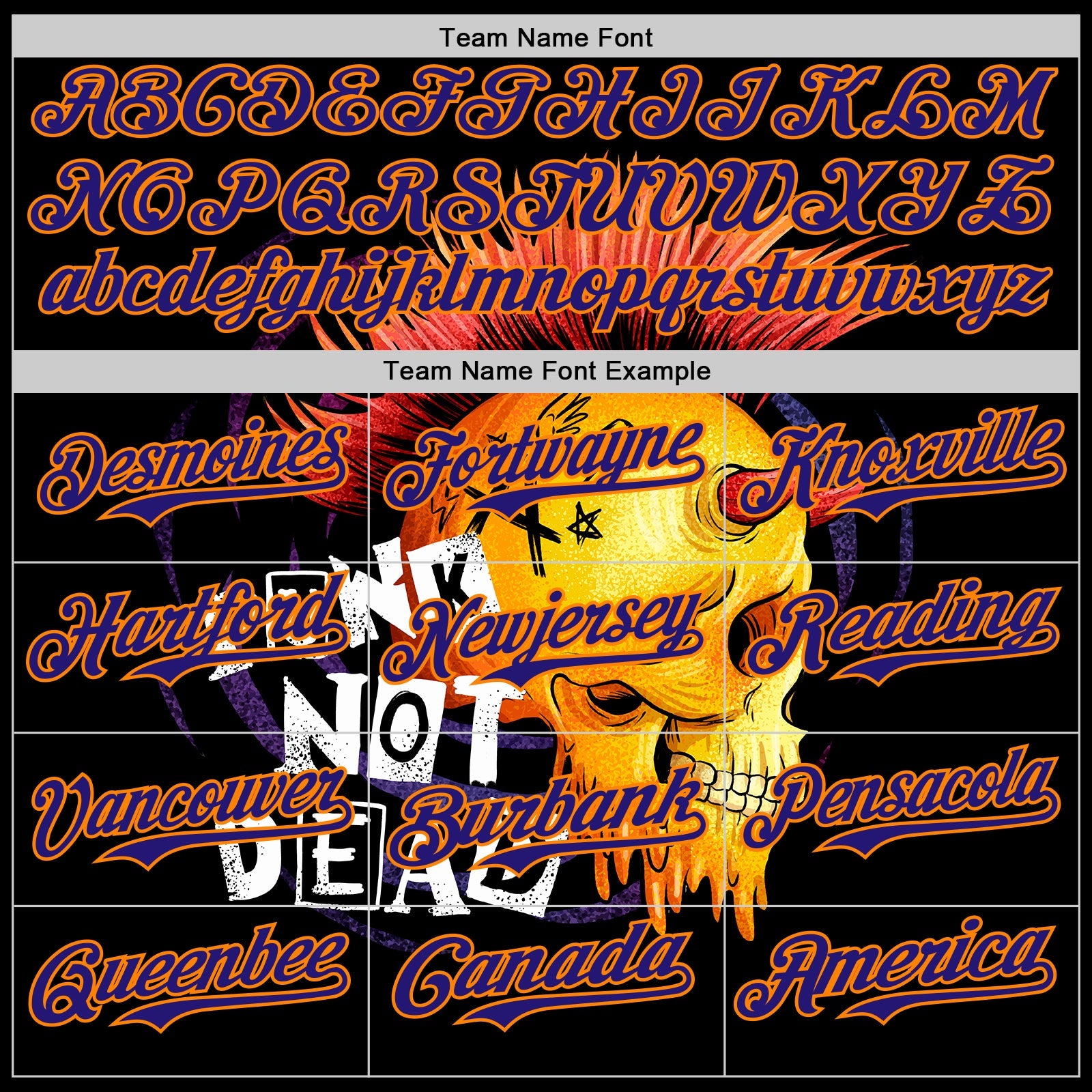 Custom Black Dark Purple-Bay Orange 3D Punk Rock Skull Authentic Baseball Jersey view 4