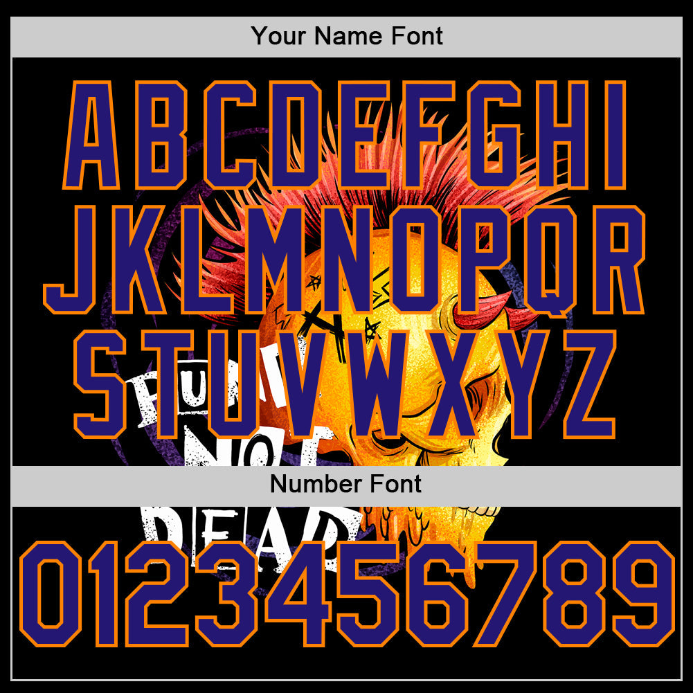 Custom Black Dark Purple-Bay Orange 3D Punk Rock Skull Authentic Baseball Jersey view 5