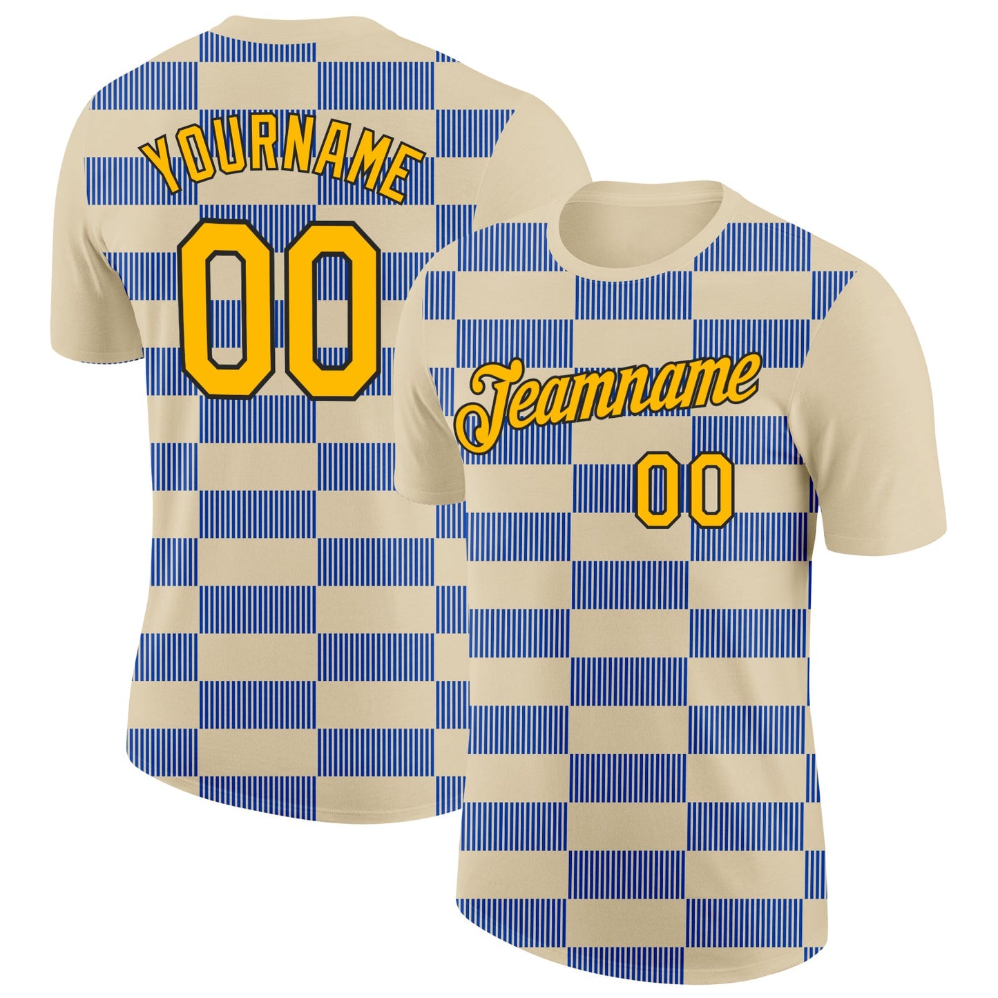 Custom Cream Gold Thunder Blue-Black 3D Esports Performance T-Shirt - Main View
