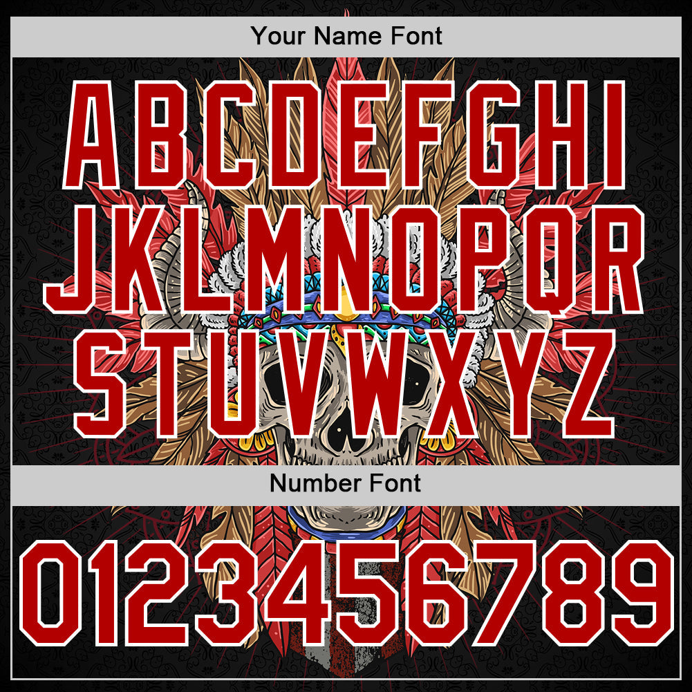 Custom Black Red-White 3D Apache Skull Authentic Baseball Jersey view 5