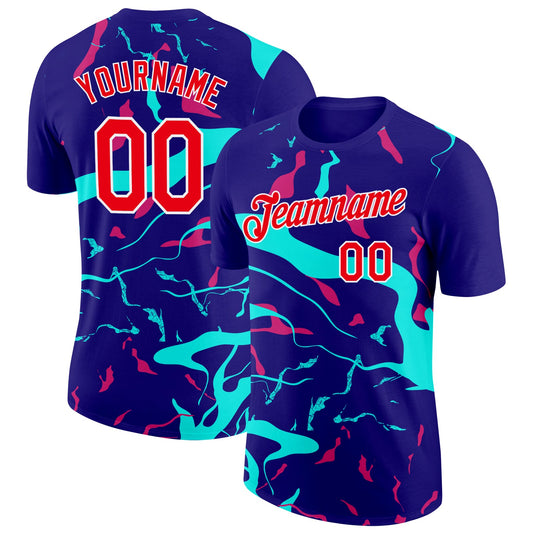 Custom Dark Purple Fire Red Ice Blue-Hot Pink 3D Esports Performance T-Shirt - Main View