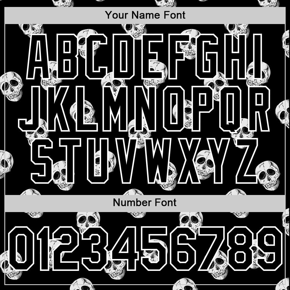 Custom Black White 3D Skull Authentic Baseball Jersey view 5