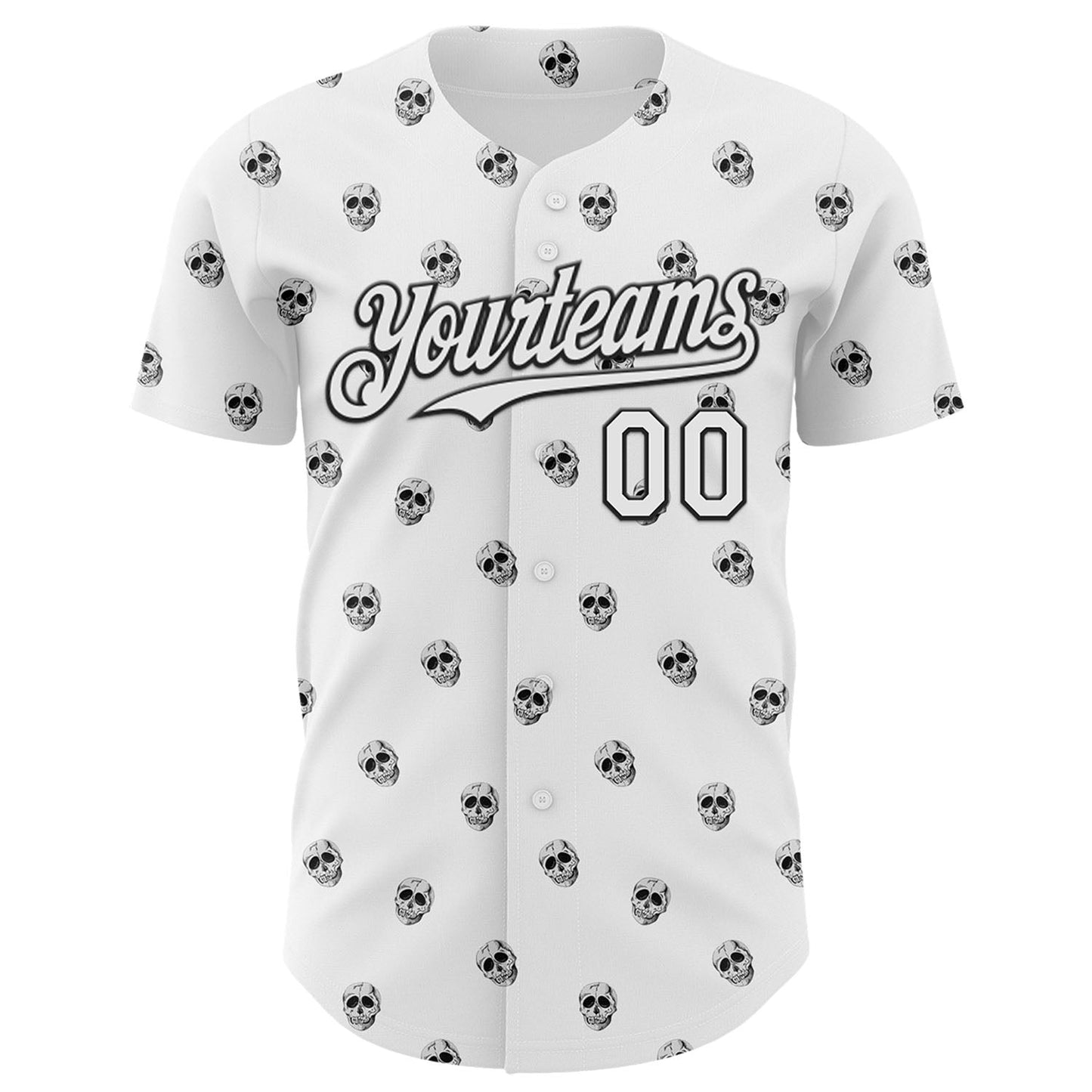 Custom White Black 3D Skull Authentic Baseball Jersey view 2