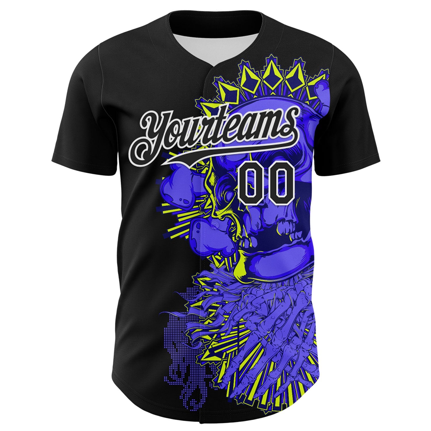 Custom Black White 3D Zombie Skull Authentic Baseball Jersey view 2