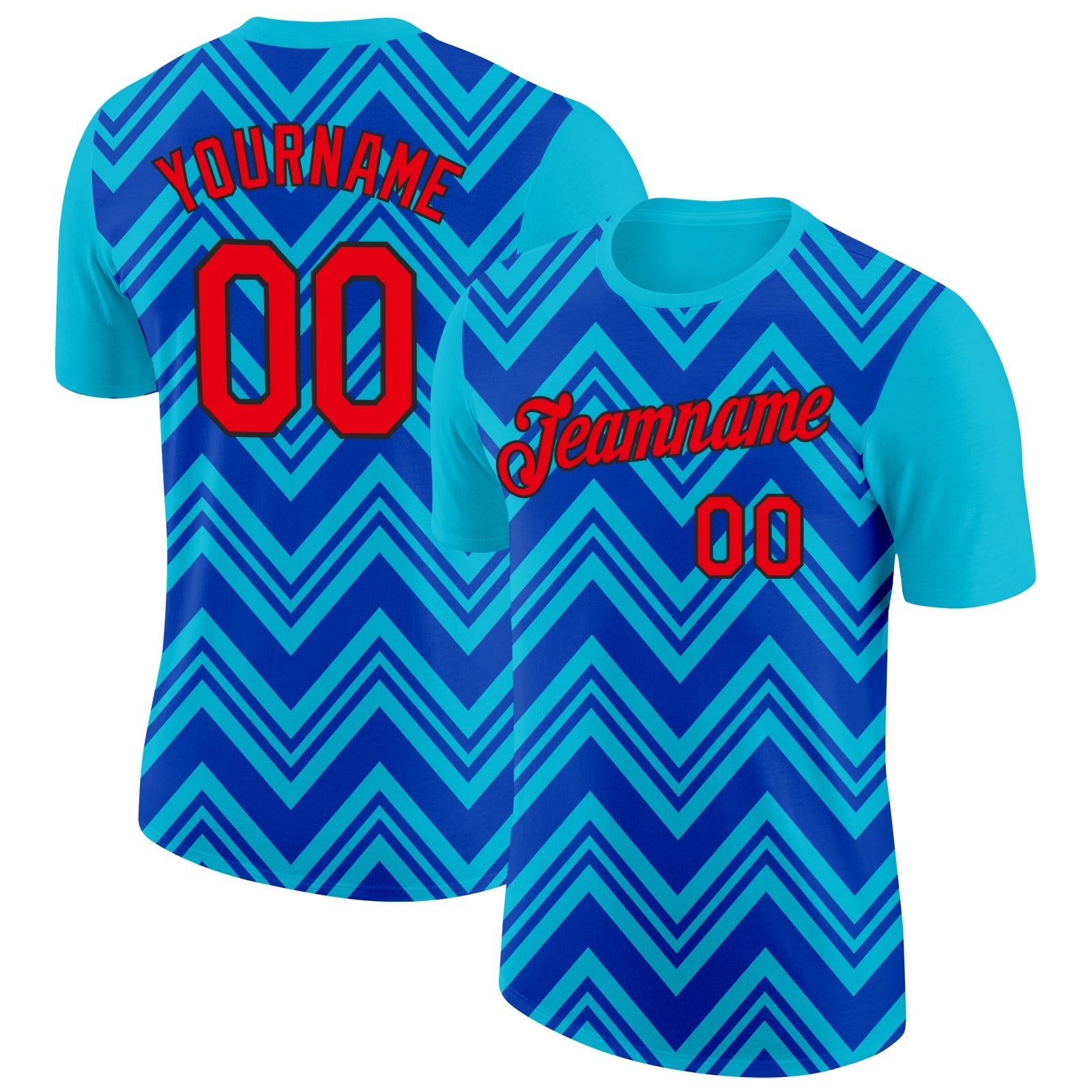 Custom Lakes Blue Fire Red Thunder Blue-Black 3D Esports Performance T-Shirt - Main View