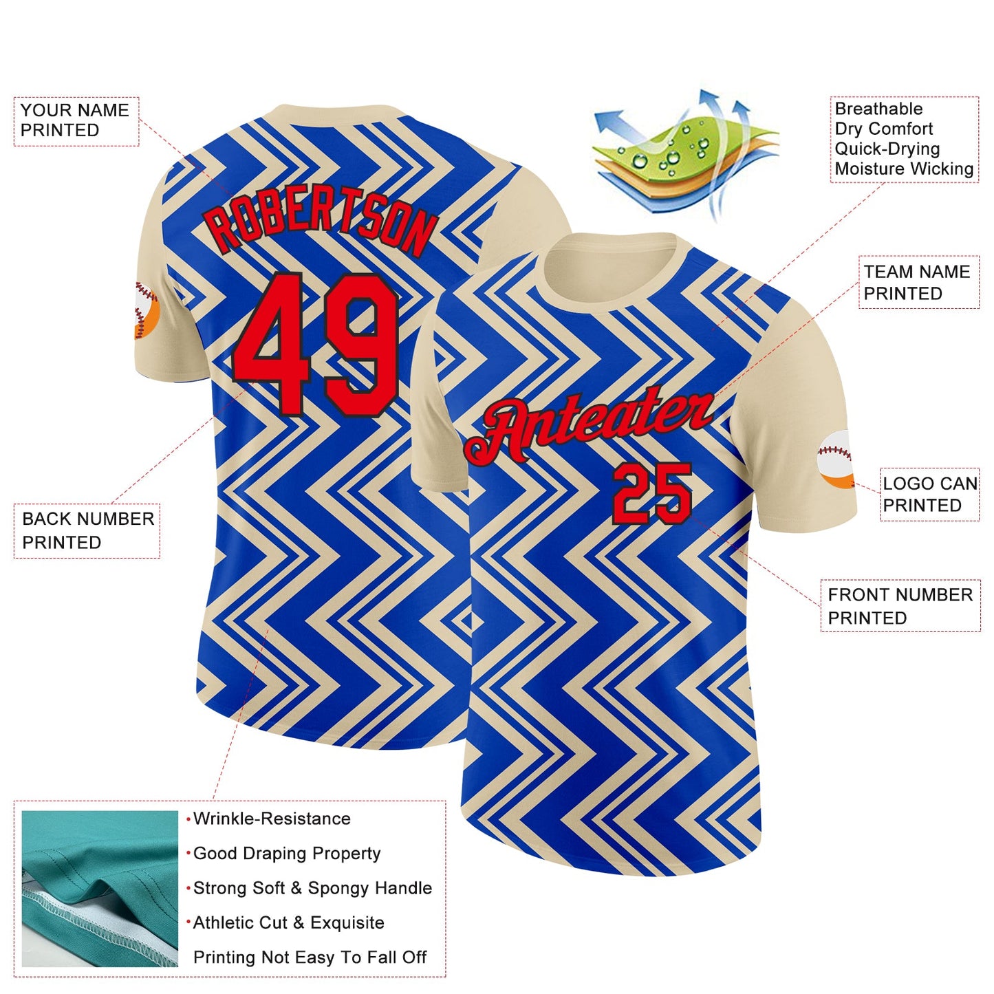 Custom Cream Fire Red Thunder Blue-Black 3D Esports Performance T-Shirt view 2