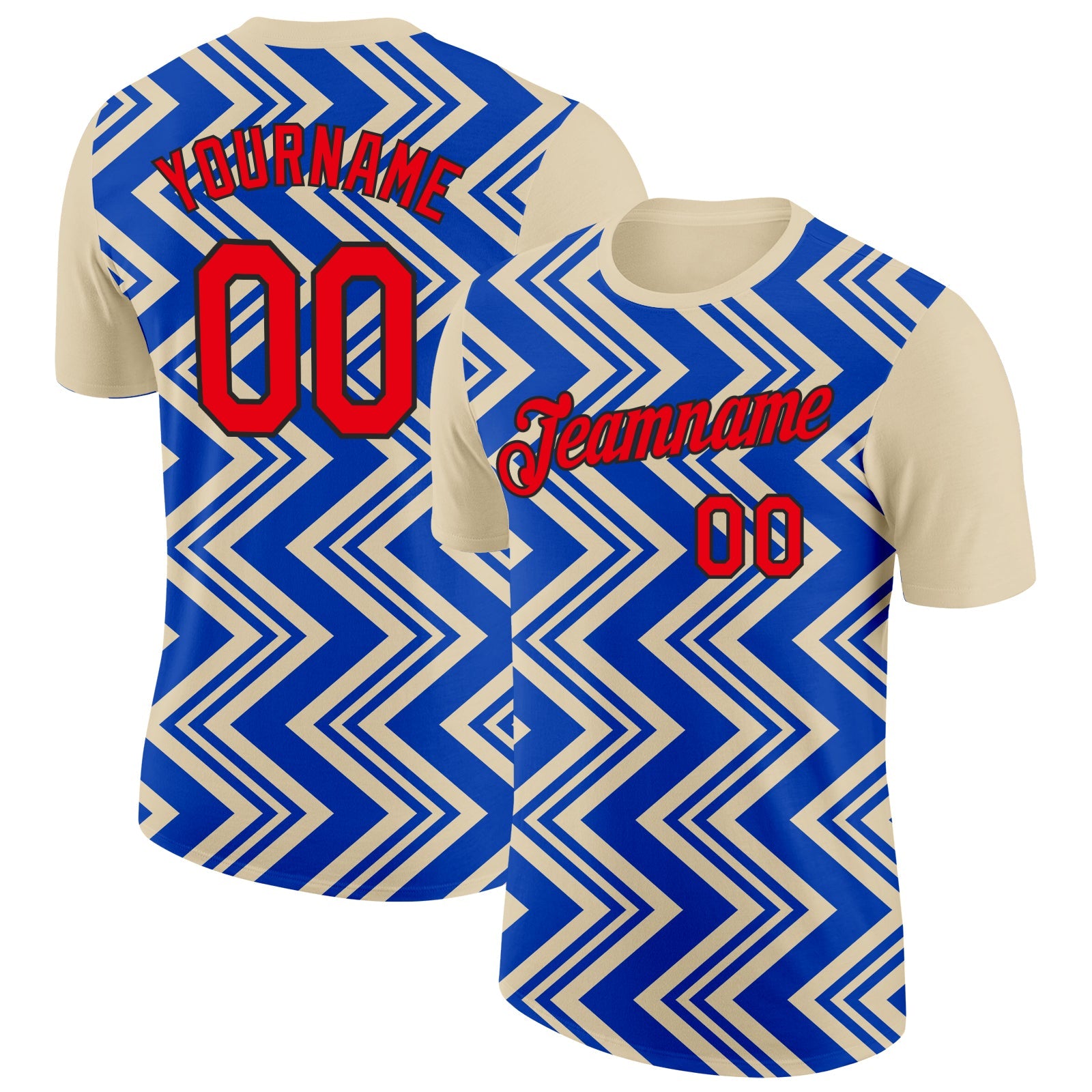Custom Cream Fire Red Thunder Blue-Black 3D Esports Performance T-Shirt - Main View