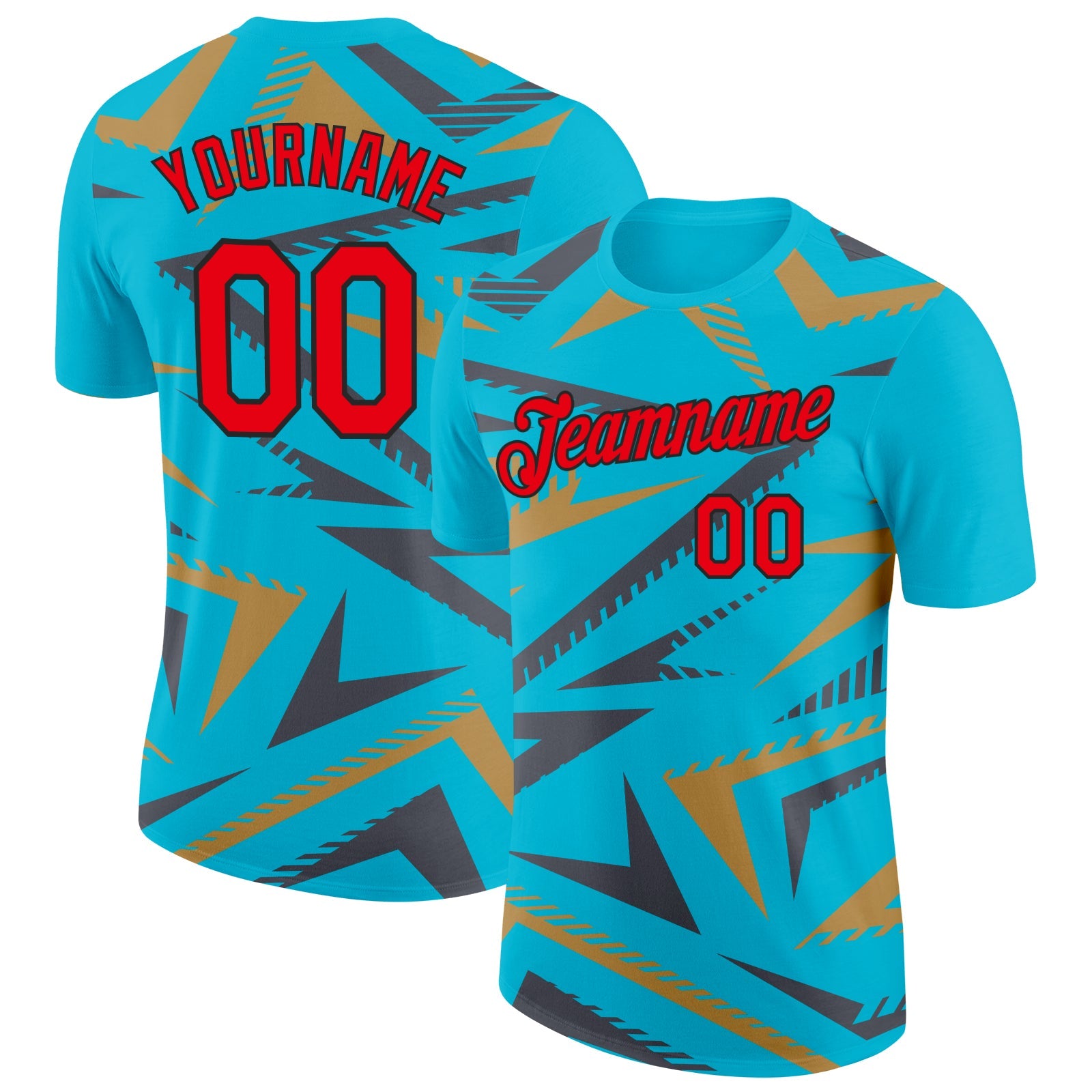 Custom Lakes Blue Fire Red Steel Gray Old Gold-Black 3D Esports Performance T-Shirt - Main View
