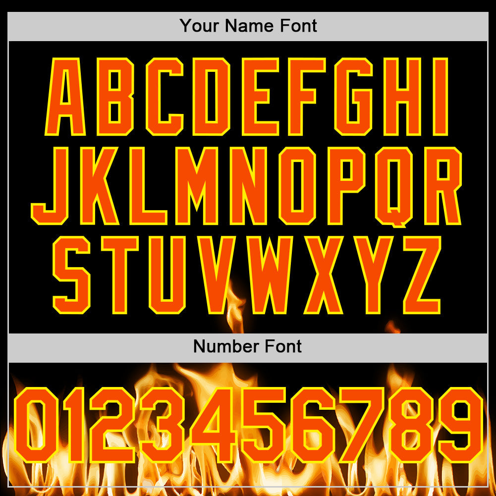 Custom Black Orange-Light Yellow 3D Flame Skull Authentic Baseball Jersey view 5