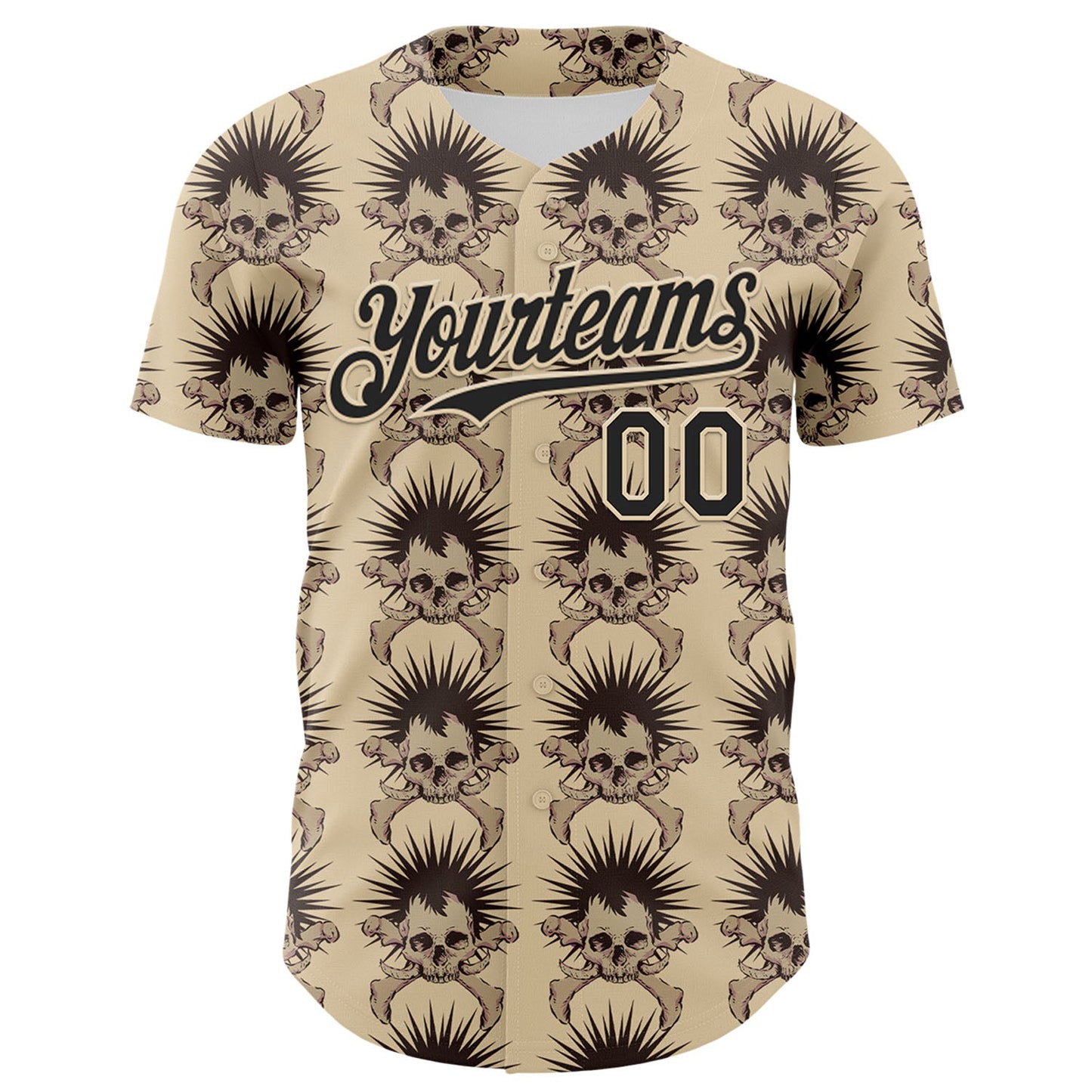 Custom City Cream Black 3D Skull Authentic Baseball Jersey view 2