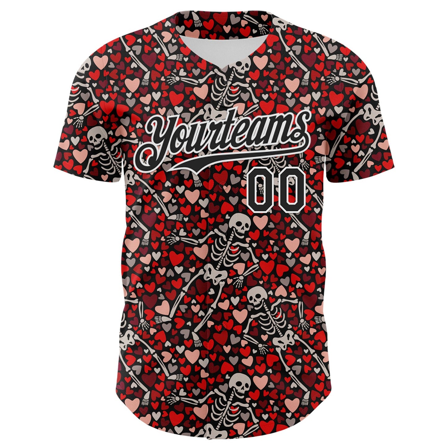 Custom Black White 3D Skeleton And Heart Authentic Baseball Jersey view 2