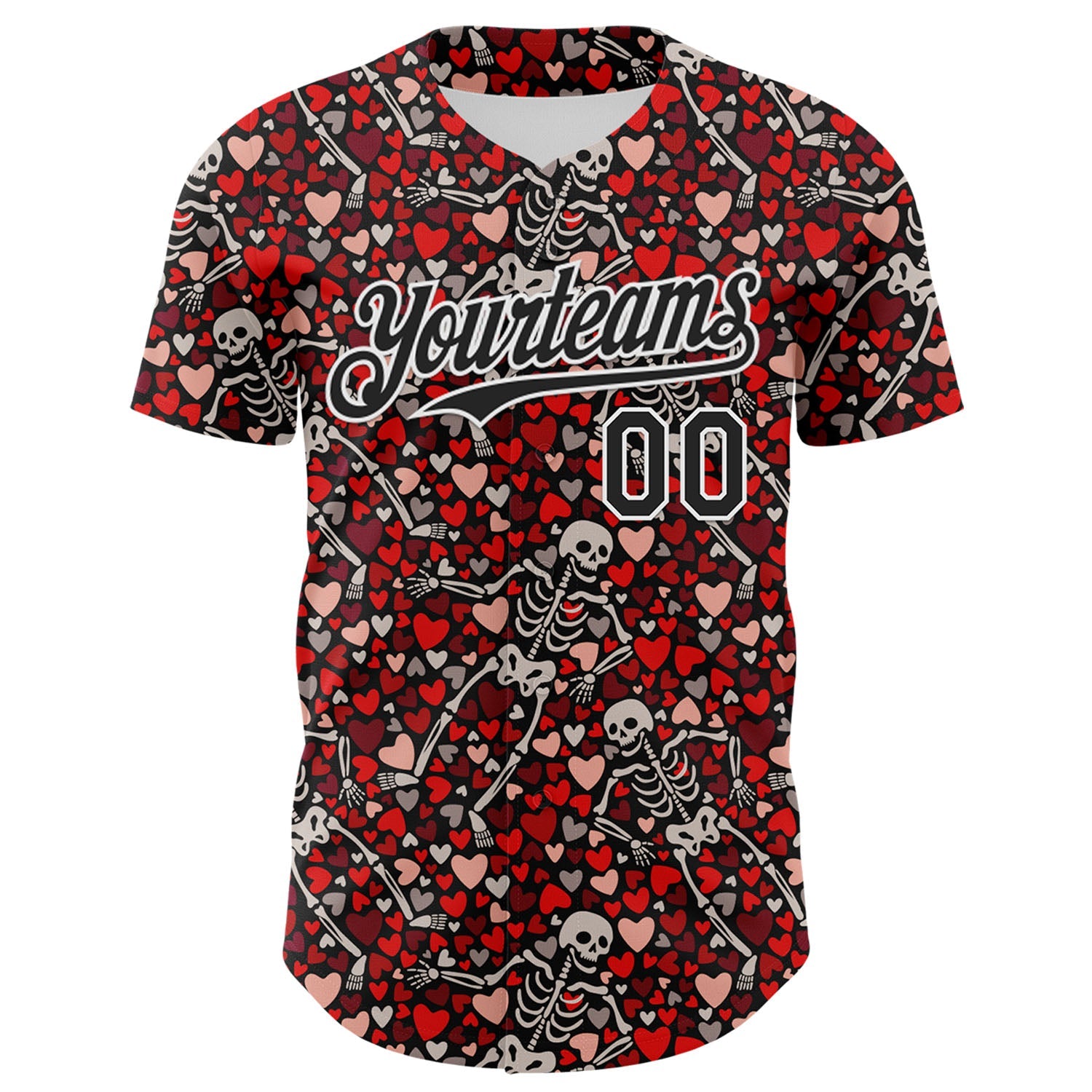 Custom Black White 3D Skeleton And Heart Authentic Baseball Jersey view 2