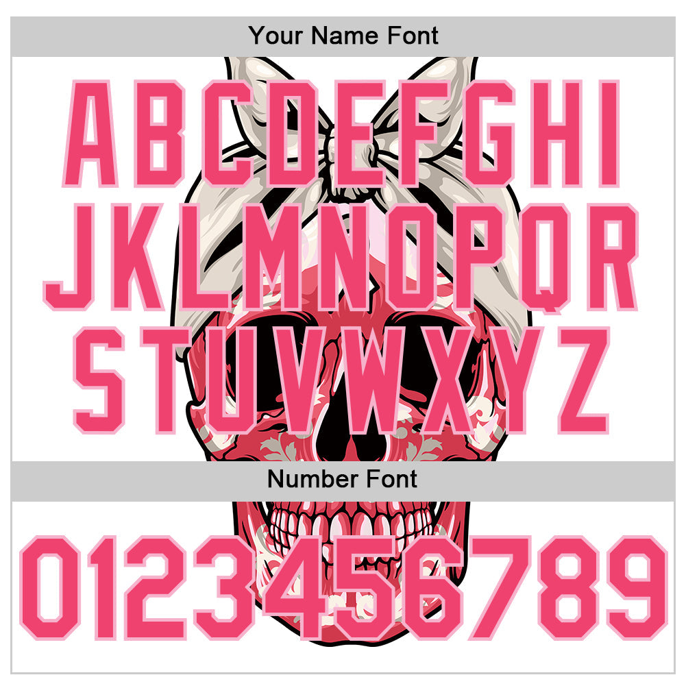 Custom White Neon Pink-Light Pink 3D Pink Ribbon Skull Authentic Baseball Jersey view 5