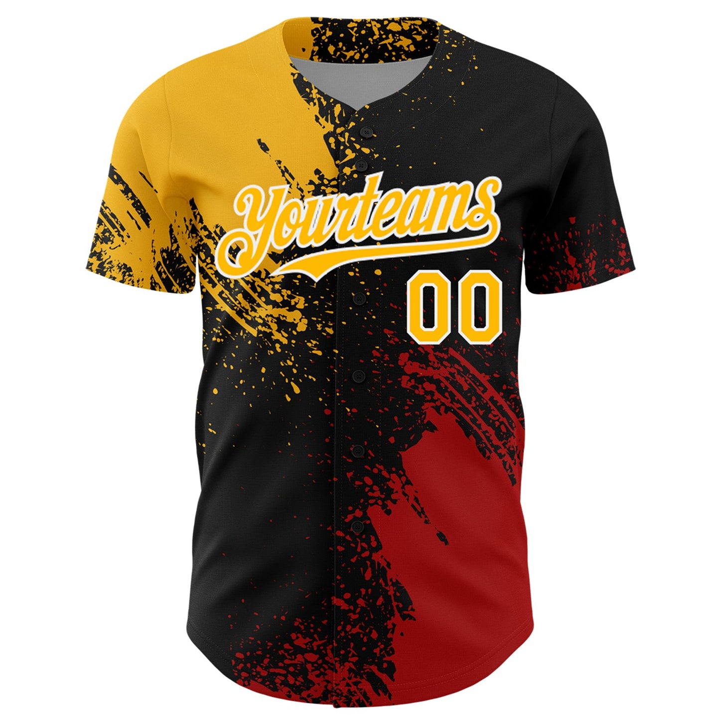 Custom Gold Black-Red 3D Pattern Design Abstract Brush Stroke Authentic Baseball Jersey view 2