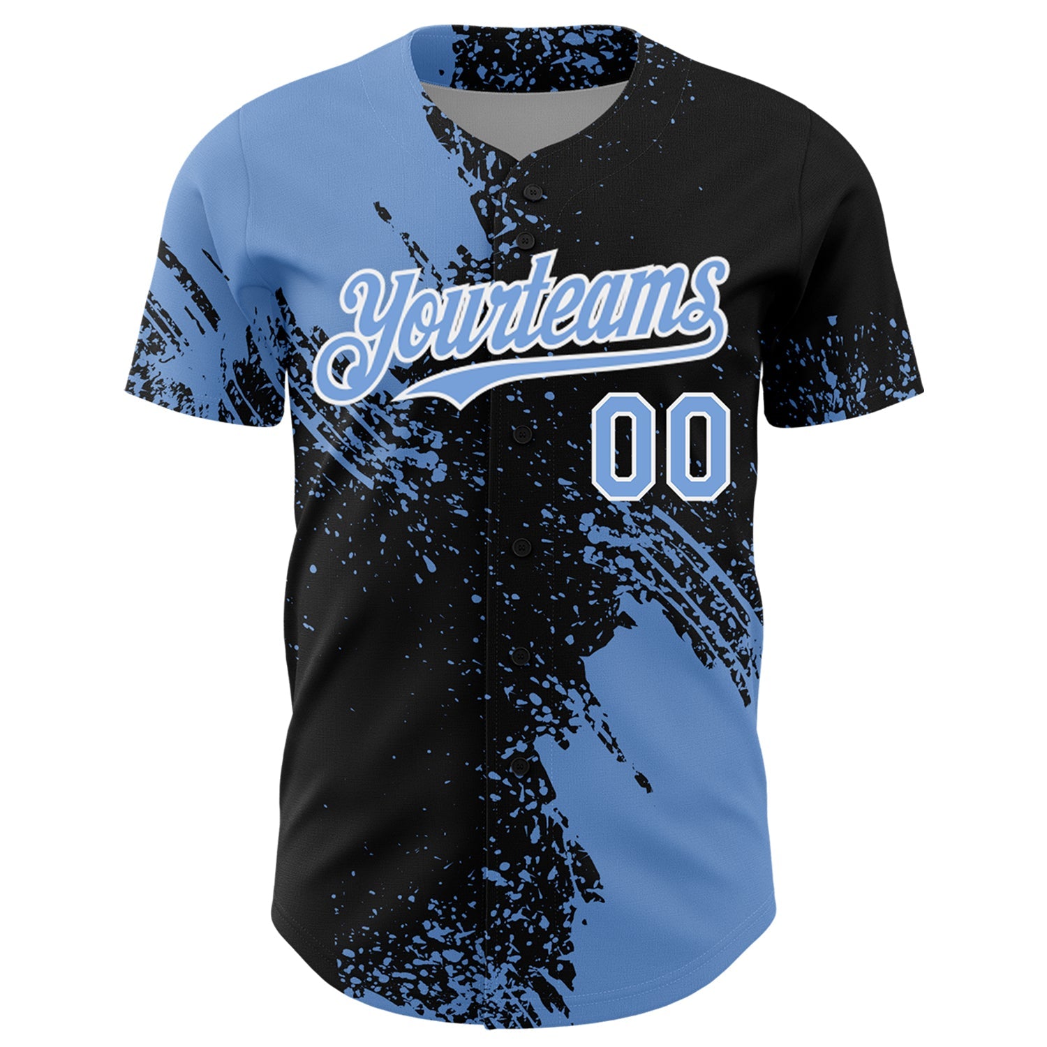 Custom Light Blue Black-White 3D Pattern Design Abstract Brush Stroke Authentic Baseball Jersey view 2