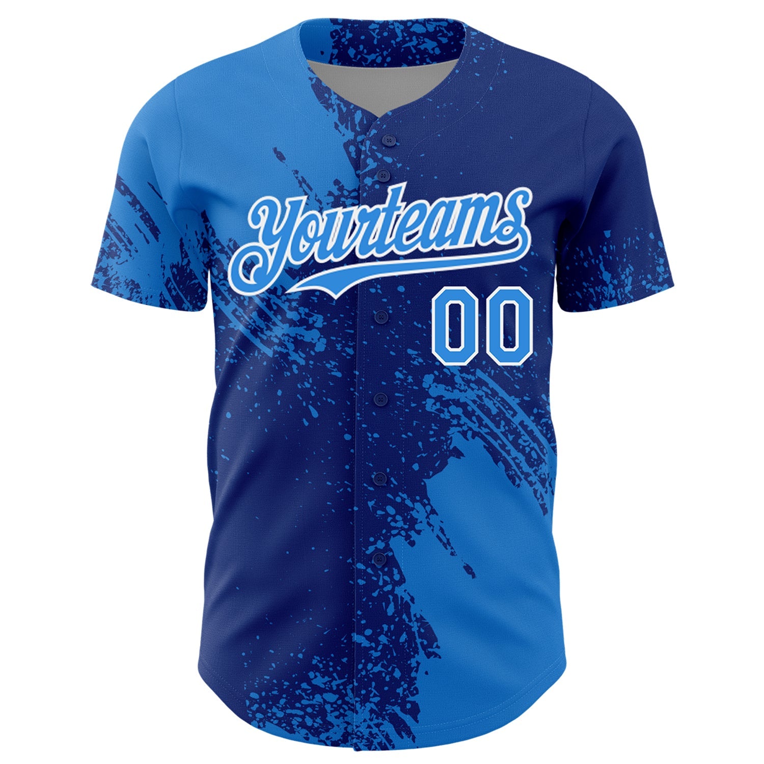 Custom Electric Blue Royal-White 3D Pattern Design Abstract Brush Stroke Authentic Baseball Jersey view 2