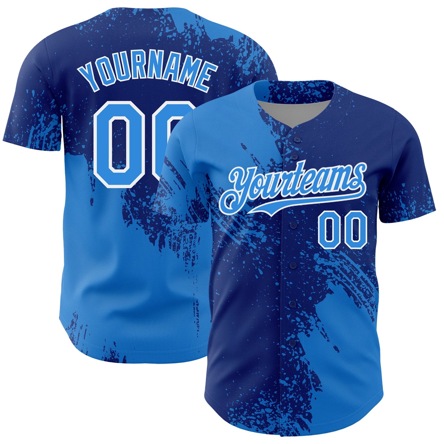 Custom Electric Blue Royal-White 3D Pattern Design Abstract Brush Stroke Authentic Baseball Jersey - Main View