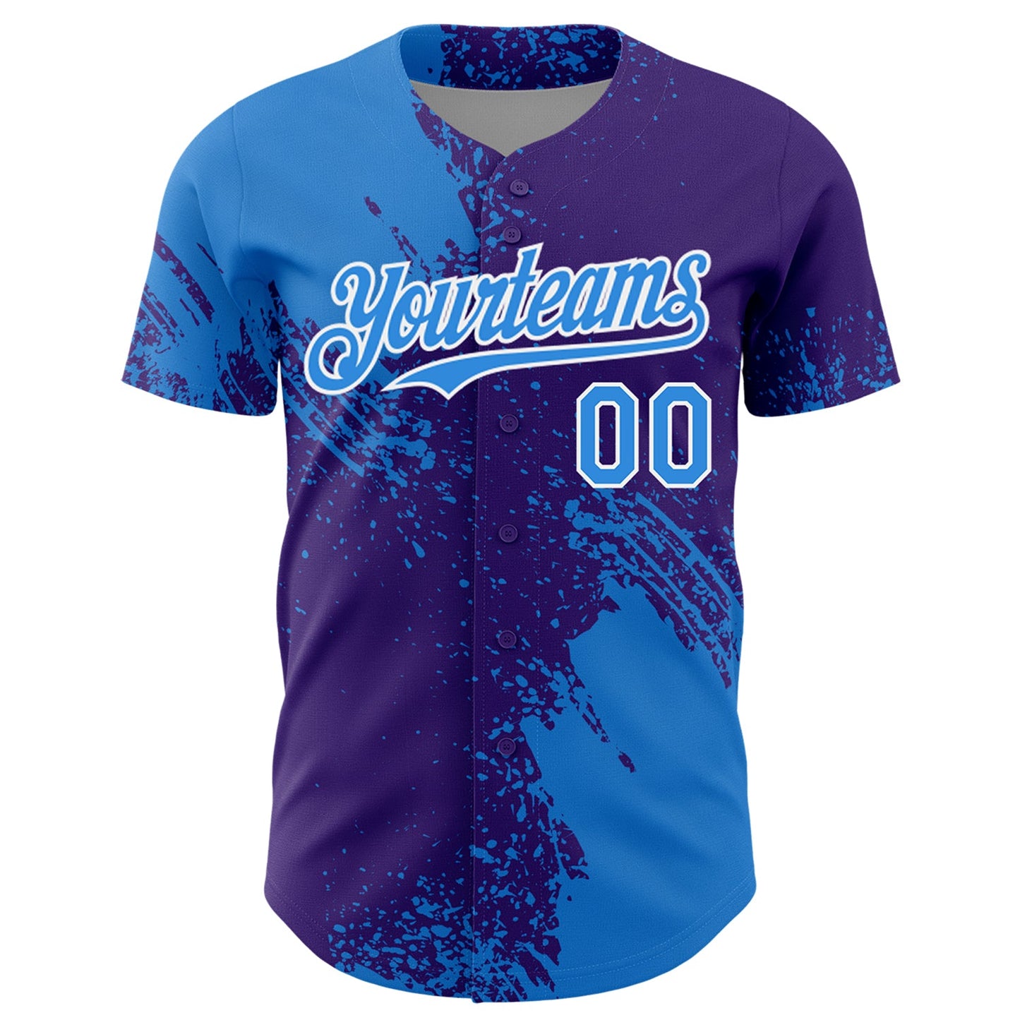 Custom Electric Blue Purple-White 3D Pattern Design Abstract Brush Stroke Authentic Baseball Jersey view 2