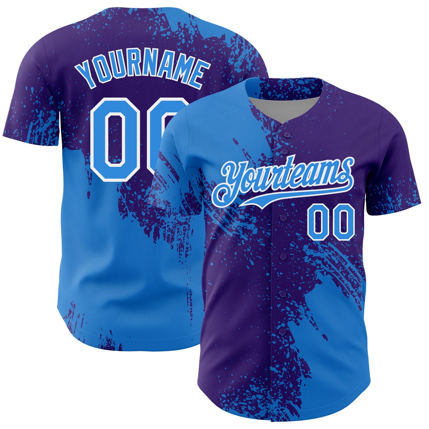 Custom Electric Blue Purple-White 3D Pattern Design Abstract Brush Stroke Authentic Baseball Jersey - Main View