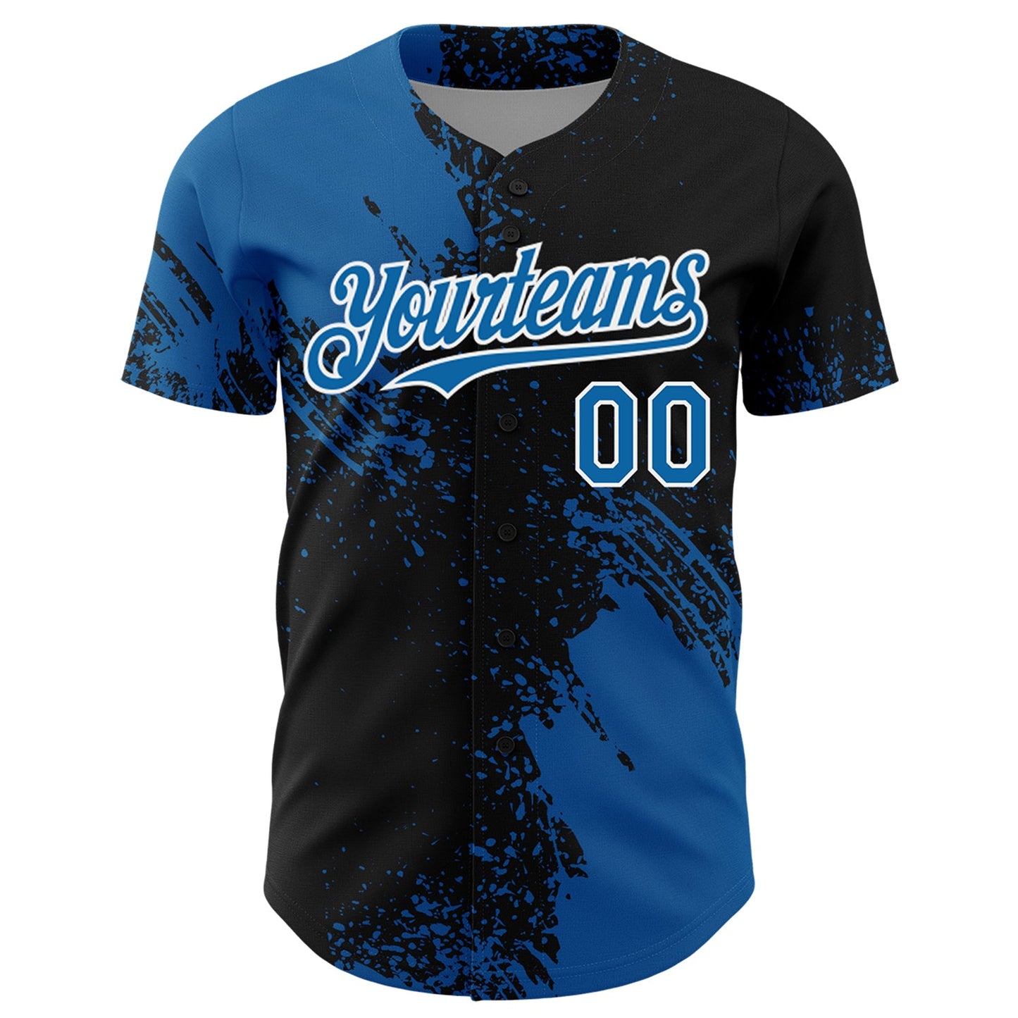 Custom Blue Black-White 3D Pattern Design Abstract Brush Stroke Authentic Baseball Jersey view 2