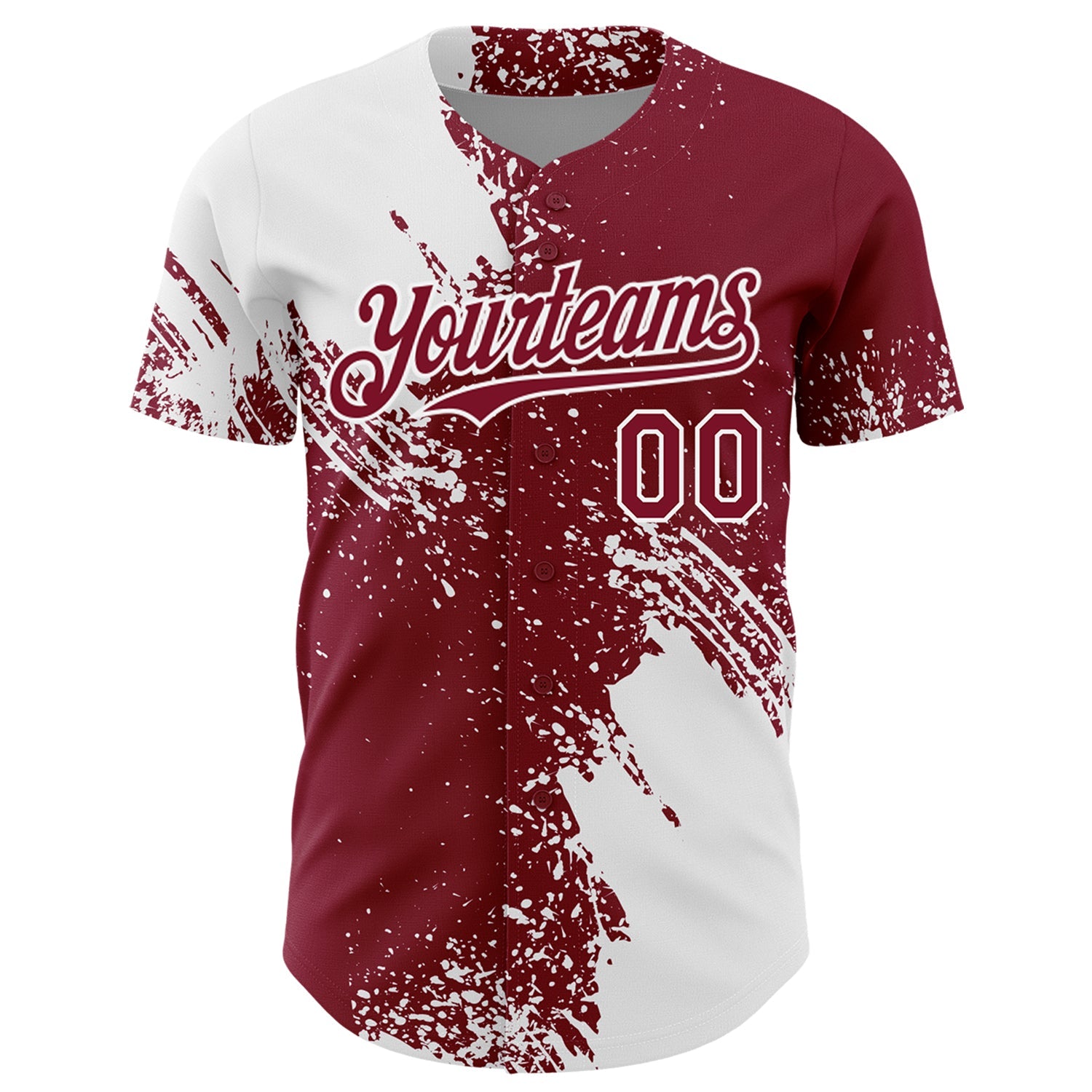 Custom White Crimson 3D Pattern Design Abstract Brush Stroke Authentic Baseball Jersey view 2