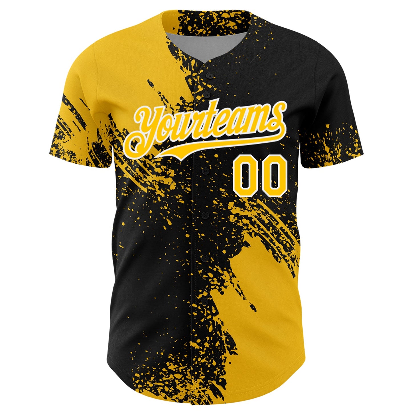 Custom Yellow Black-White 3D Pattern Design Abstract Brush Stroke Authentic Baseball Jersey view 2
