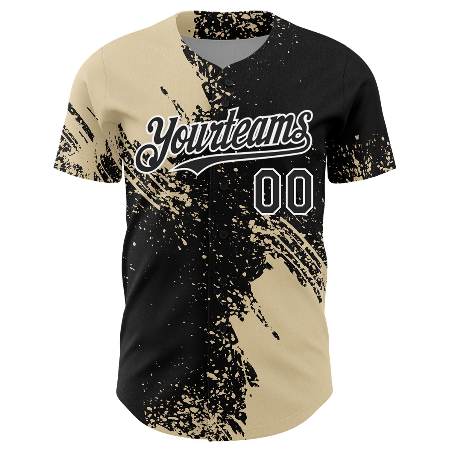 Custom Cream Black-White 3D Pattern Design Abstract Brush Stroke Authentic Baseball Jersey view 2