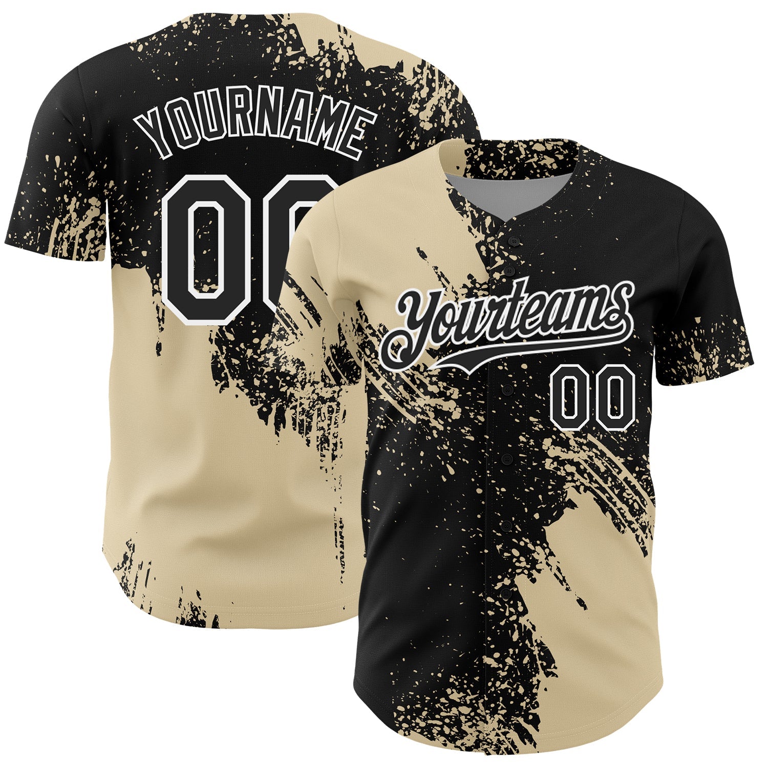 Custom Cream Black-White 3D Pattern Design Abstract Brush Stroke Authentic Baseball Jersey - Main View