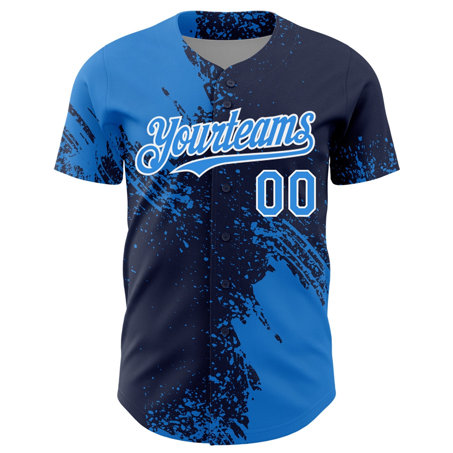 Custom Electric Blue Navy-White 3D Pattern Design Abstract Brush Stroke Authentic Baseball Jersey view 2