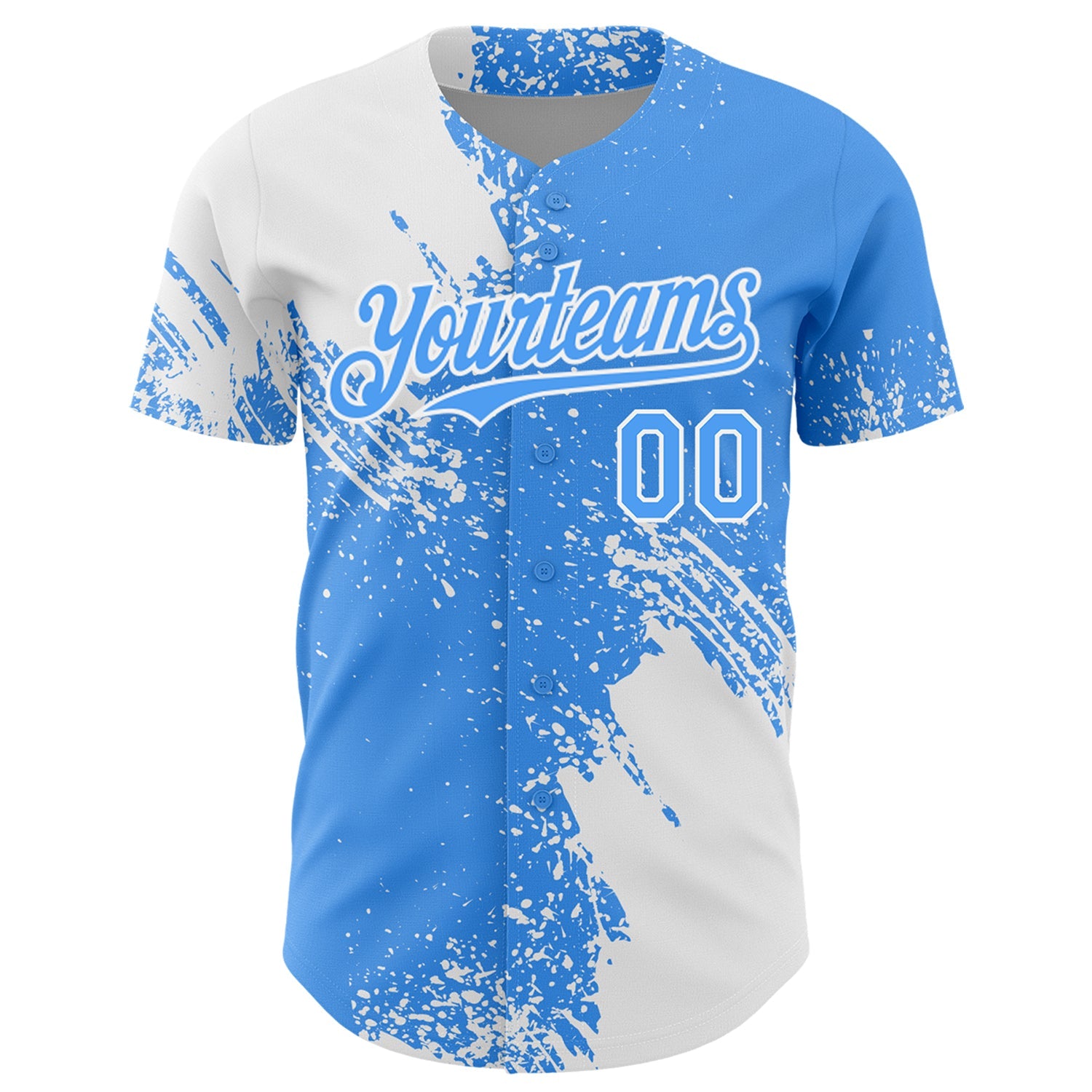 Custom White Electric Blue 3D Pattern Design Abstract Brush Stroke Authentic Baseball Jersey view 2