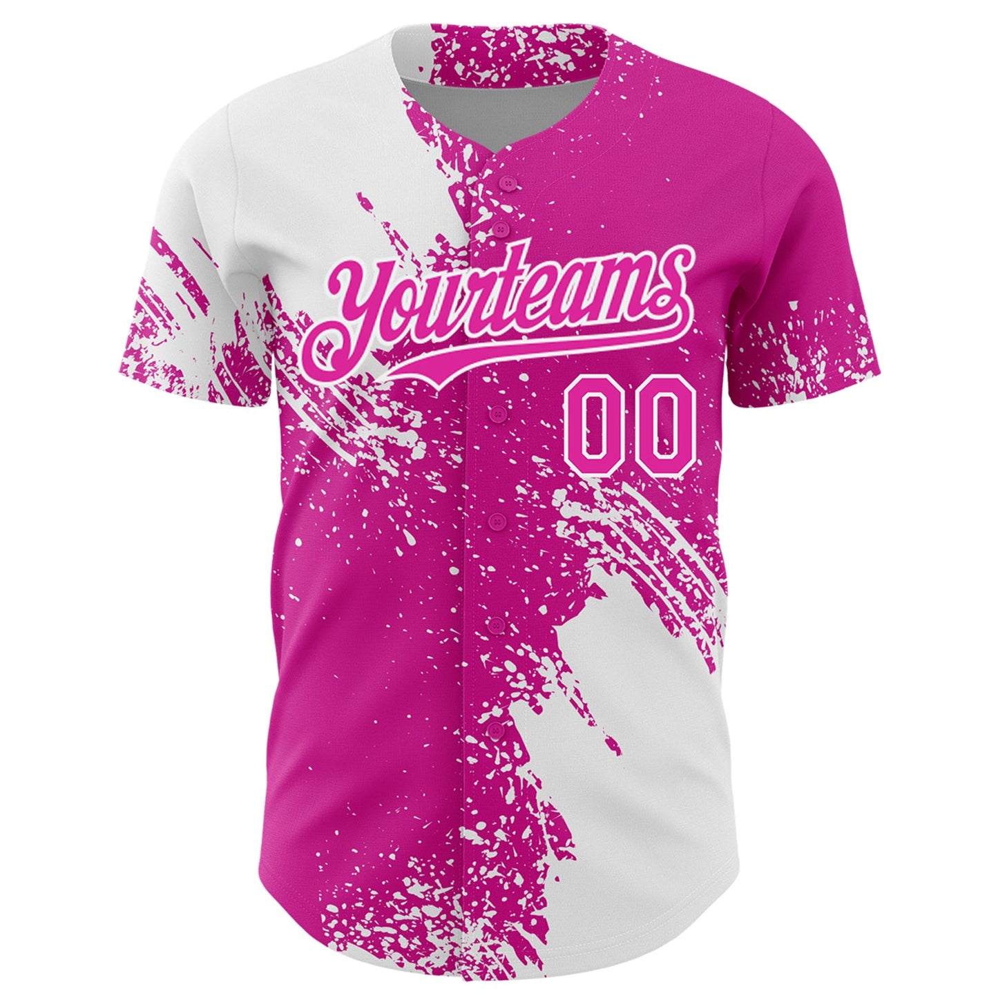 Custom White Deep Pink 3D Pattern Design Abstract Brush Stroke Authentic Baseball Jersey view 2