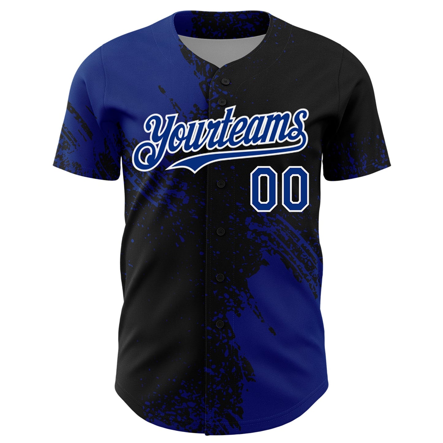 Custom Royal Black-White 3D Pattern Design Abstract Brush Stroke Authentic Baseball Jersey view 2