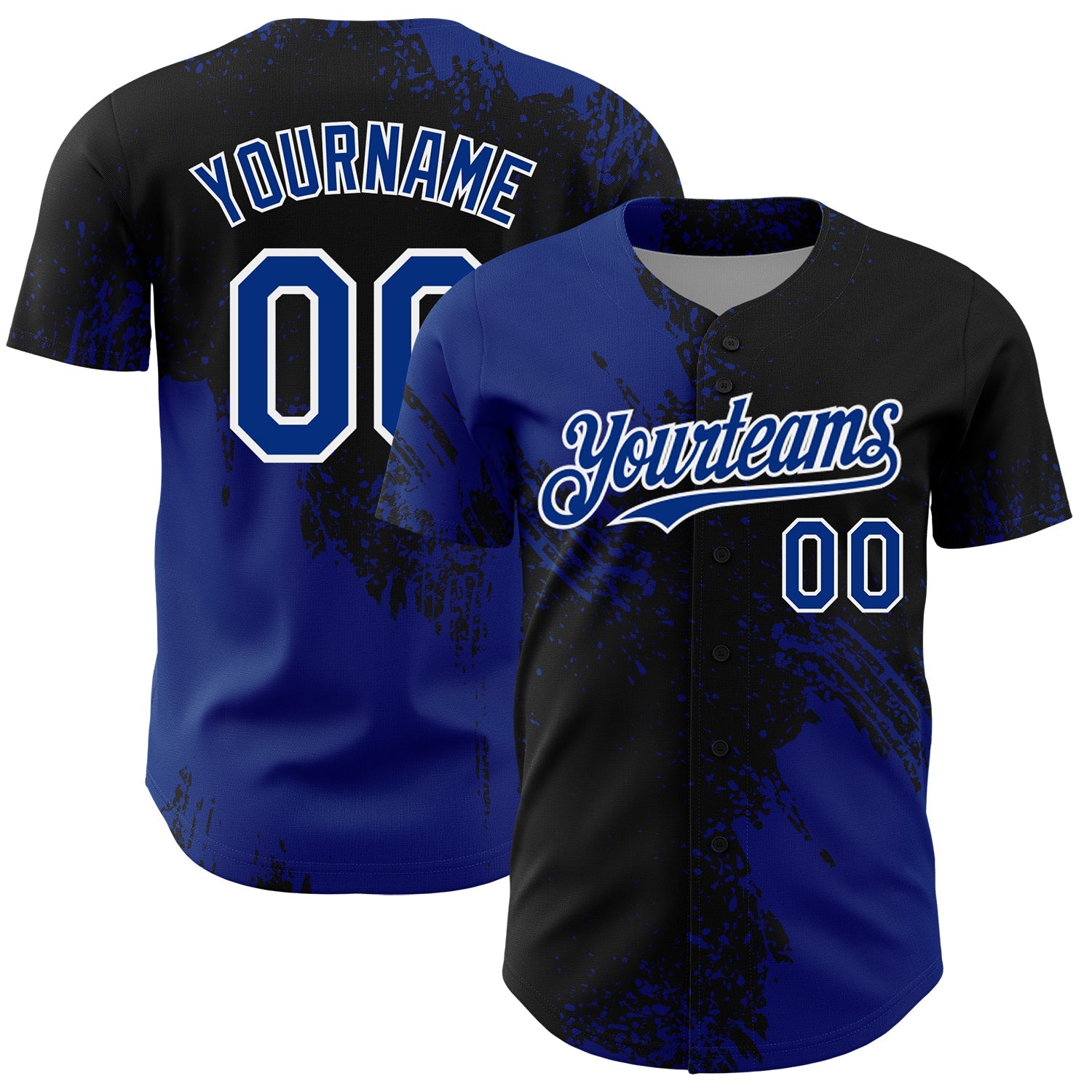 Custom Royal Black-White 3D Pattern Design Abstract Brush Stroke Authentic Baseball Jersey - Main View