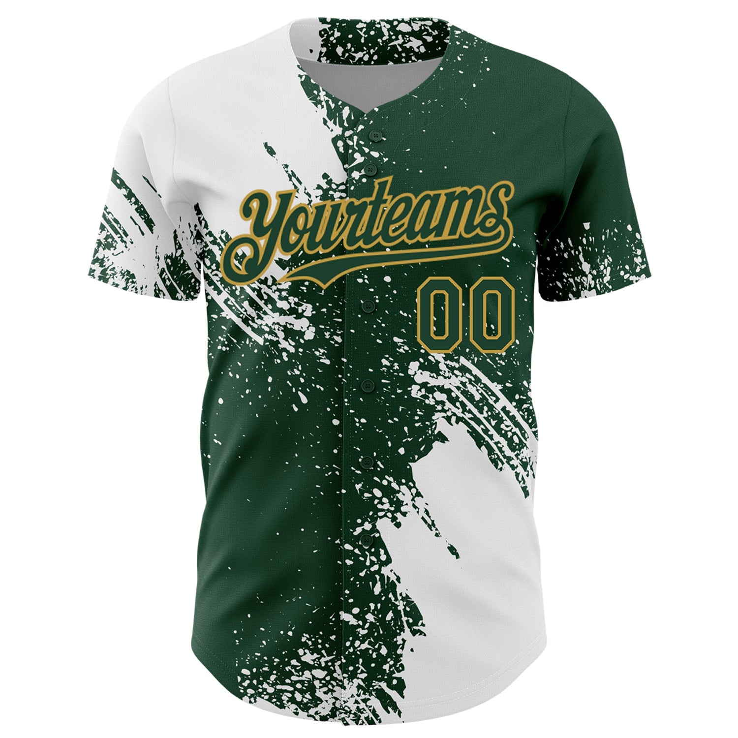 Custom White Green-Old Gold 3D Pattern Design Abstract Brush Stroke Authentic Baseball Jersey view 2