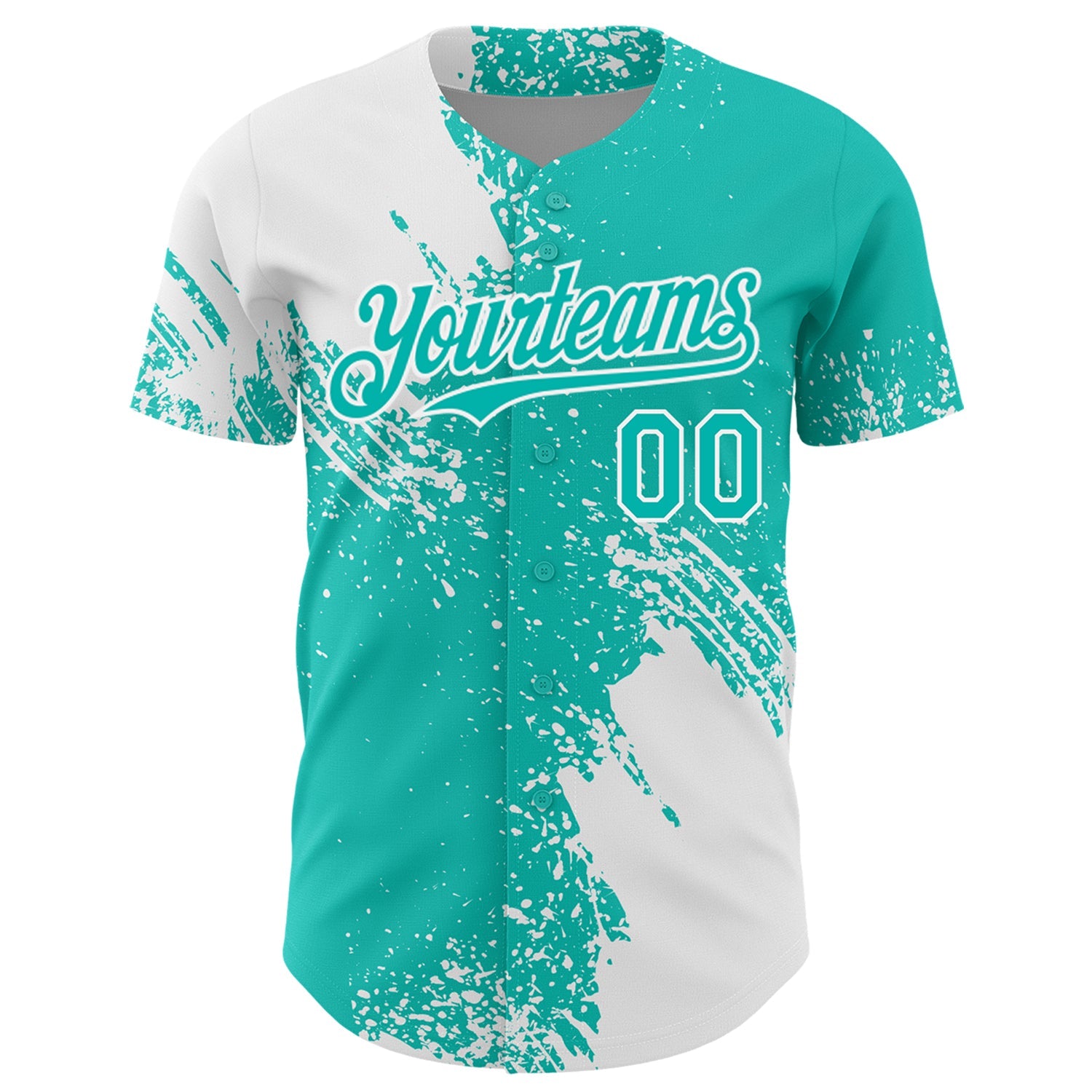 Custom White Aqua 3D Pattern Design Abstract Brush Stroke Authentic Baseball Jersey view 2