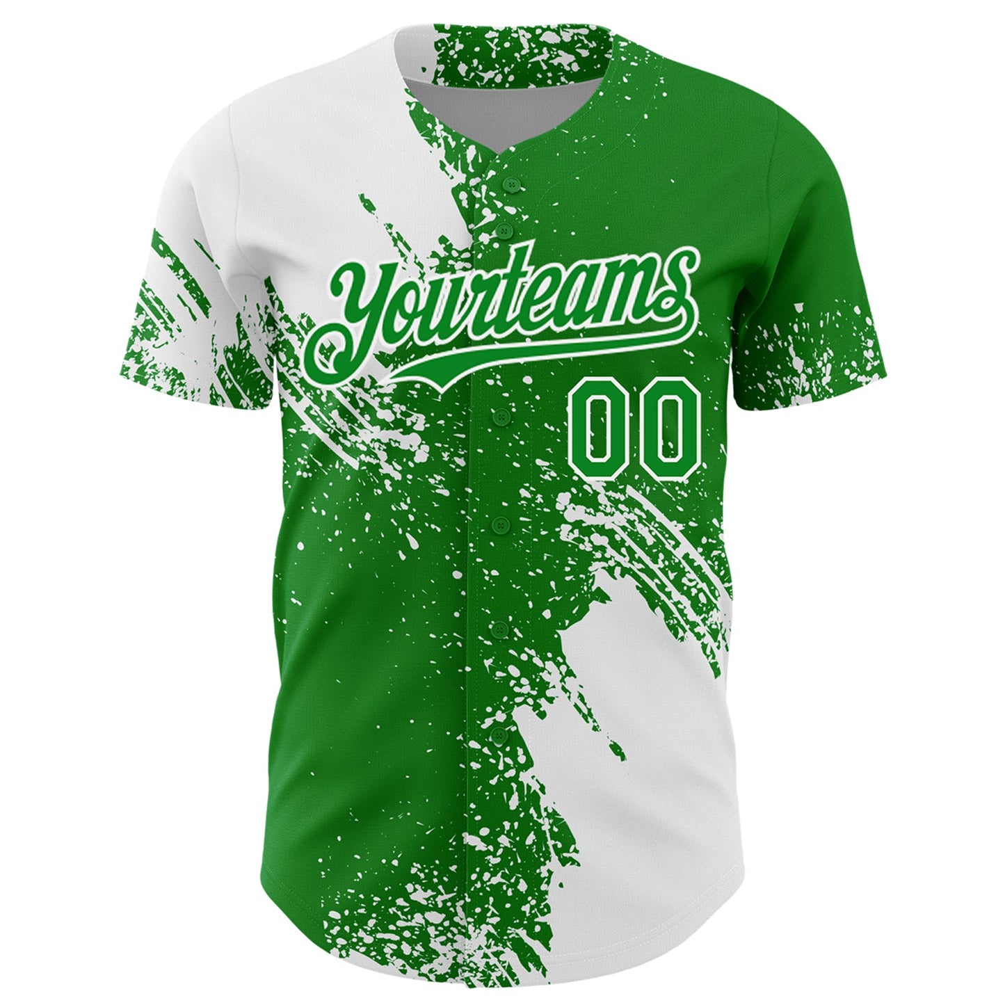 Custom White Grass Green 3D Pattern Design Abstract Brush Stroke Authentic Baseball Jersey view 2