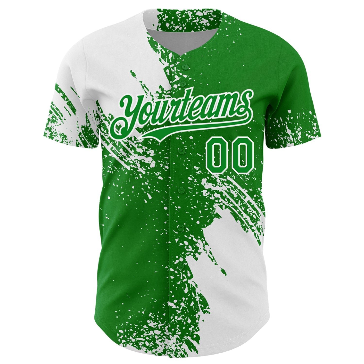 Custom White Grass Green 3D Pattern Design Abstract Brush Stroke Authentic Baseball Jersey view 2