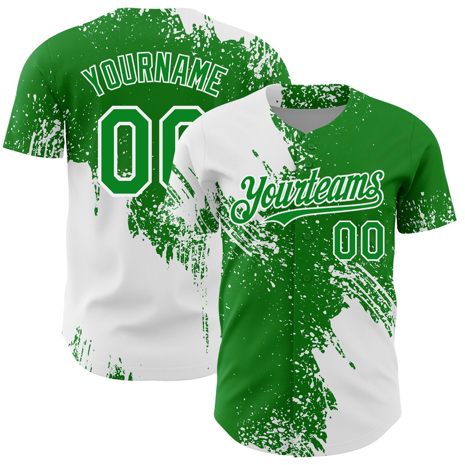 Custom White Grass Green 3D Pattern Design Abstract Brush Stroke Authentic Baseball Jersey - Main View