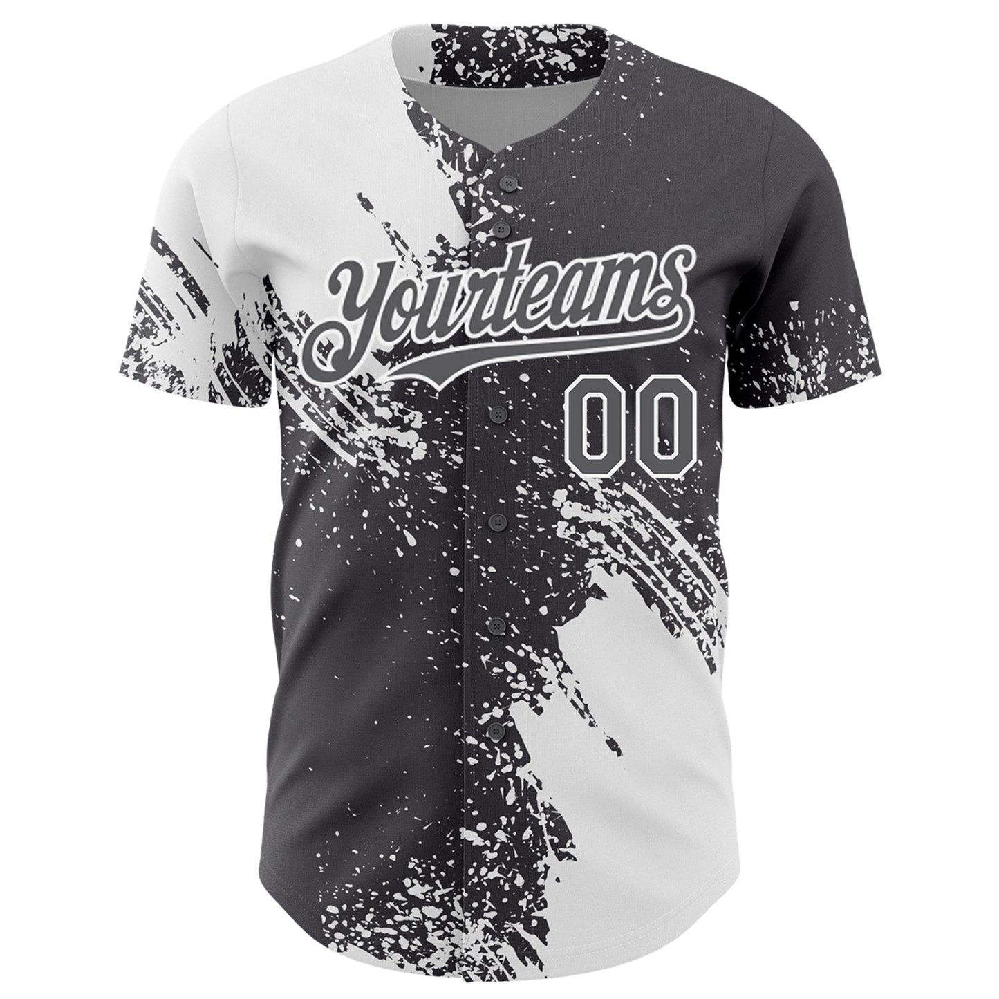Custom White Steel Gray 3D Pattern Design Abstract Brush Stroke Authentic Baseball Jersey view 2