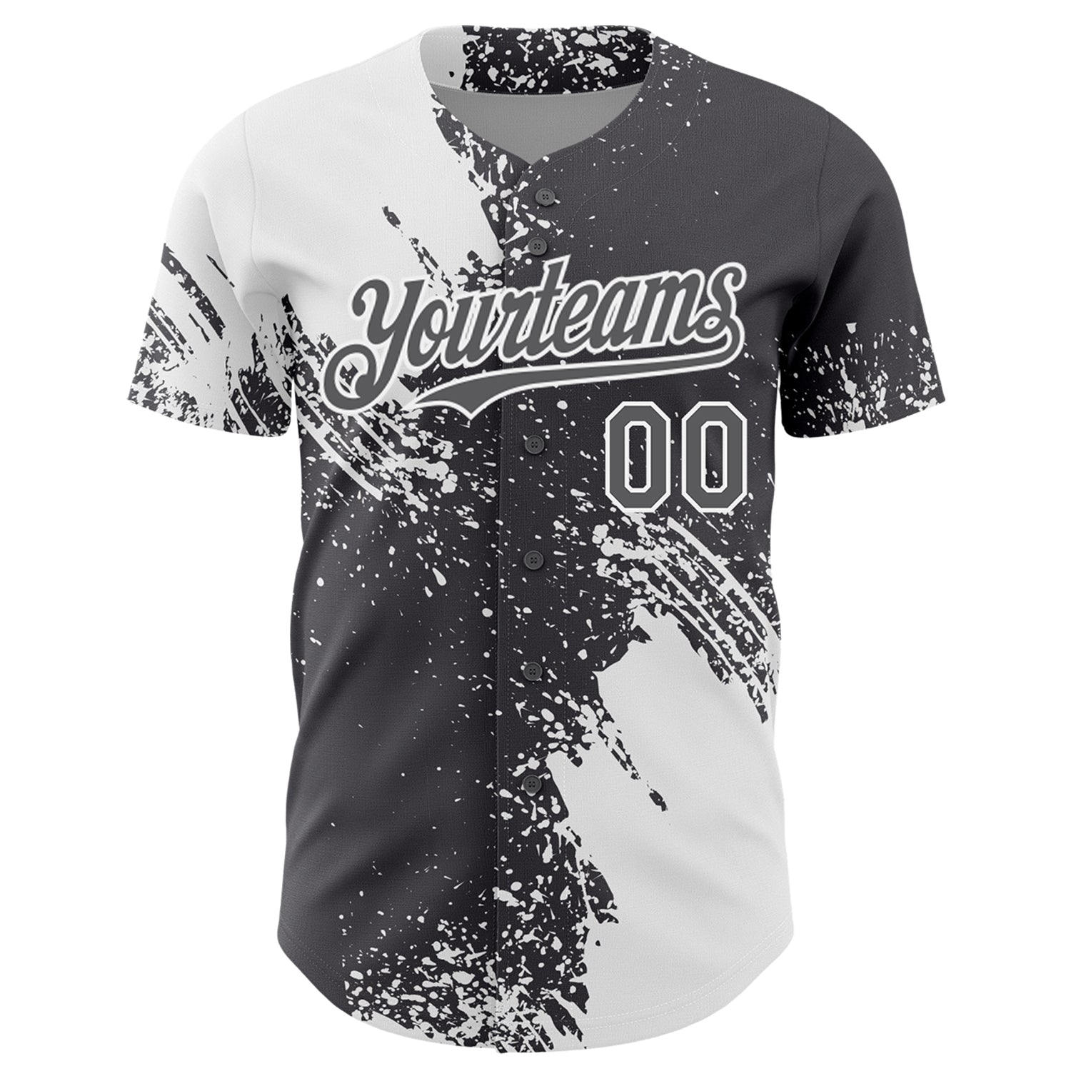 Custom White Steel Gray 3D Pattern Design Abstract Brush Stroke Authentic Baseball Jersey view 2