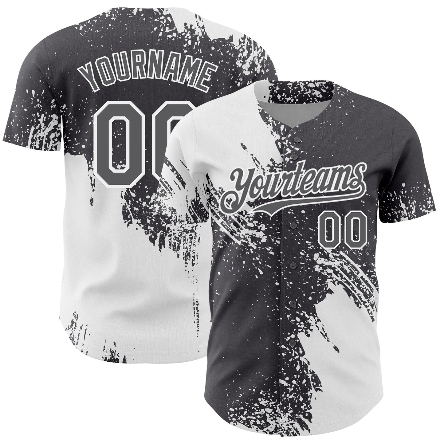 Custom White Steel Gray 3D Pattern Design Abstract Brush Stroke Authentic Baseball Jersey - Main View
