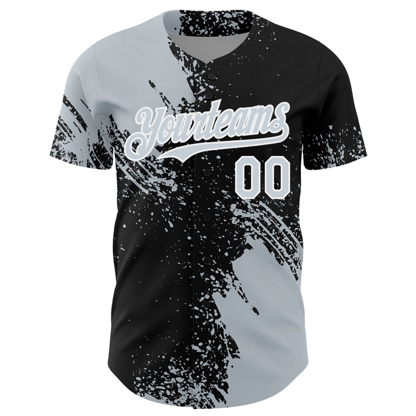Custom Silver Black-White 3D Pattern Design Abstract Brush Stroke Authentic Baseball Jersey view 2