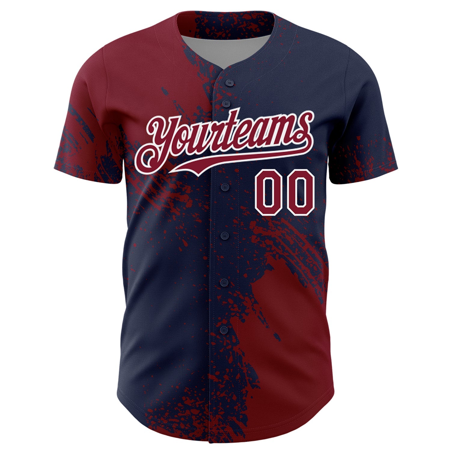 Custom Crimson Navy-White 3D Pattern Design Abstract Brush Stroke Authentic Baseball Jersey view 2