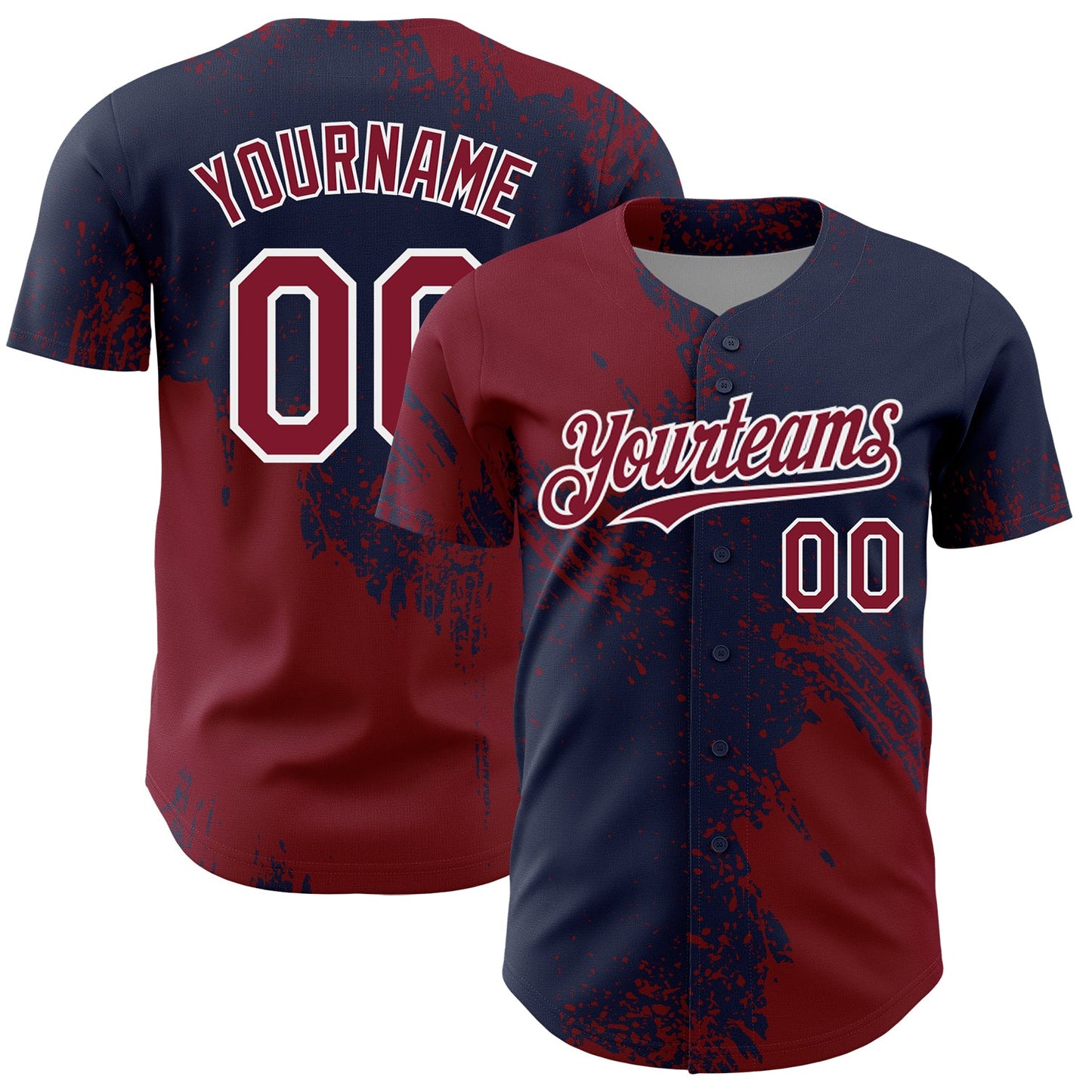 Custom Crimson Navy-White 3D Pattern Design Abstract Brush Stroke Authentic Baseball Jersey - Main View