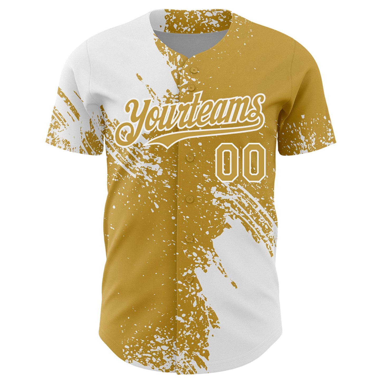 Custom White Old Gold 3D Pattern Design Abstract Brush Stroke Authentic Baseball Jersey view 2
