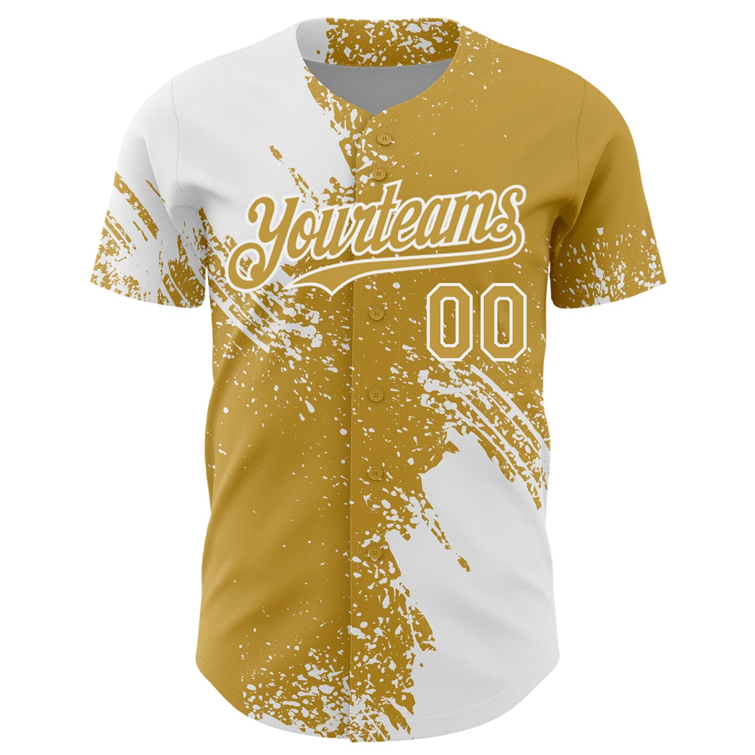 Custom White Old Gold 3D Pattern Design Abstract Brush Stroke Authentic Baseball Jersey view 2