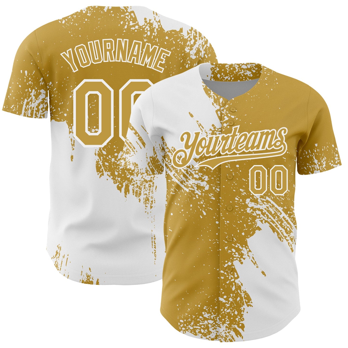 Custom White Old Gold 3D Pattern Design Abstract Brush Stroke Authentic Baseball Jersey - Main View