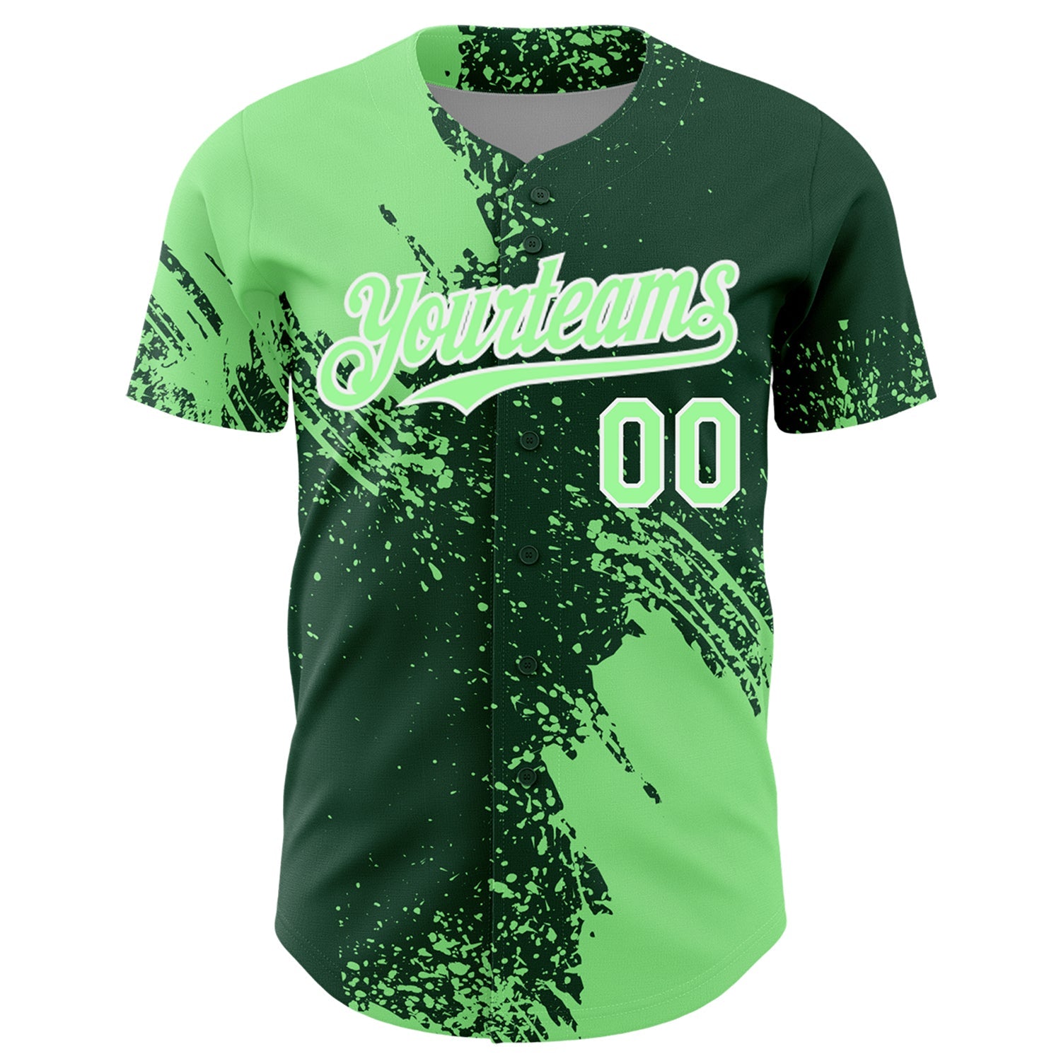Custom Pea Green Green-White 3D Pattern Design Abstract Brush Stroke Authentic Baseball Jersey view 2
