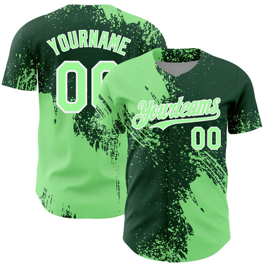 Custom Pea Green Green-White 3D Pattern Design Abstract Brush Stroke Authentic Baseball Jersey - Main View