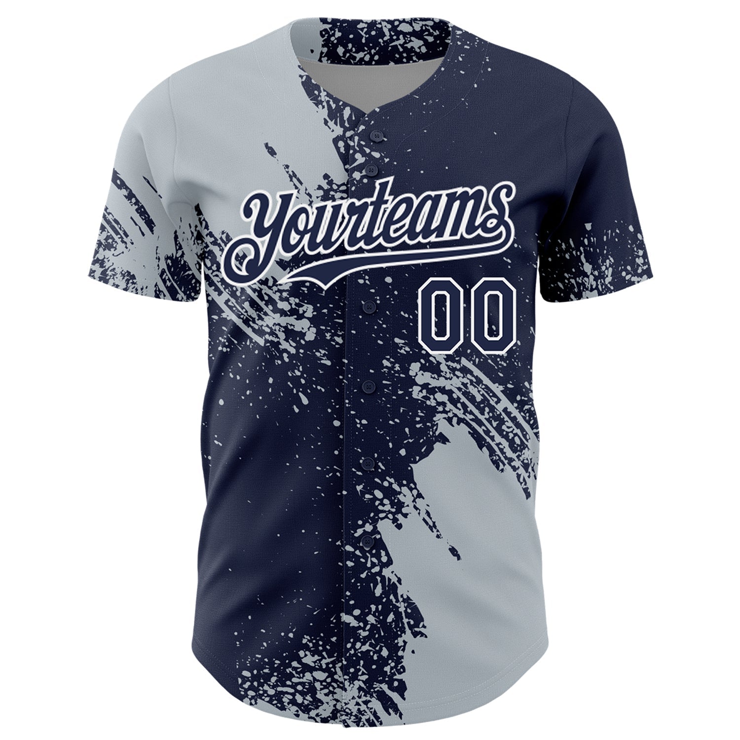 Custom Silver Navy-White 3D Pattern Design Abstract Brush Stroke Authentic Baseball Jersey view 2